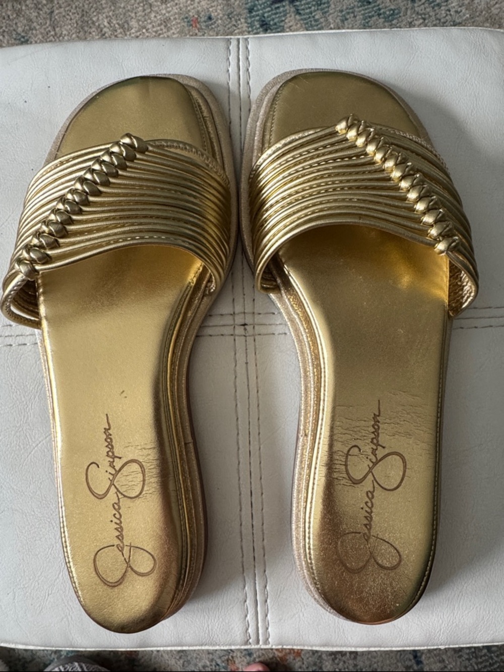 Jessica Simpson Metallic Gold Braided Slide Sandals